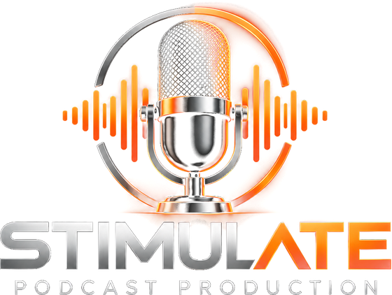 Stimulate Podcast Production logo: microphone with orange sound waves